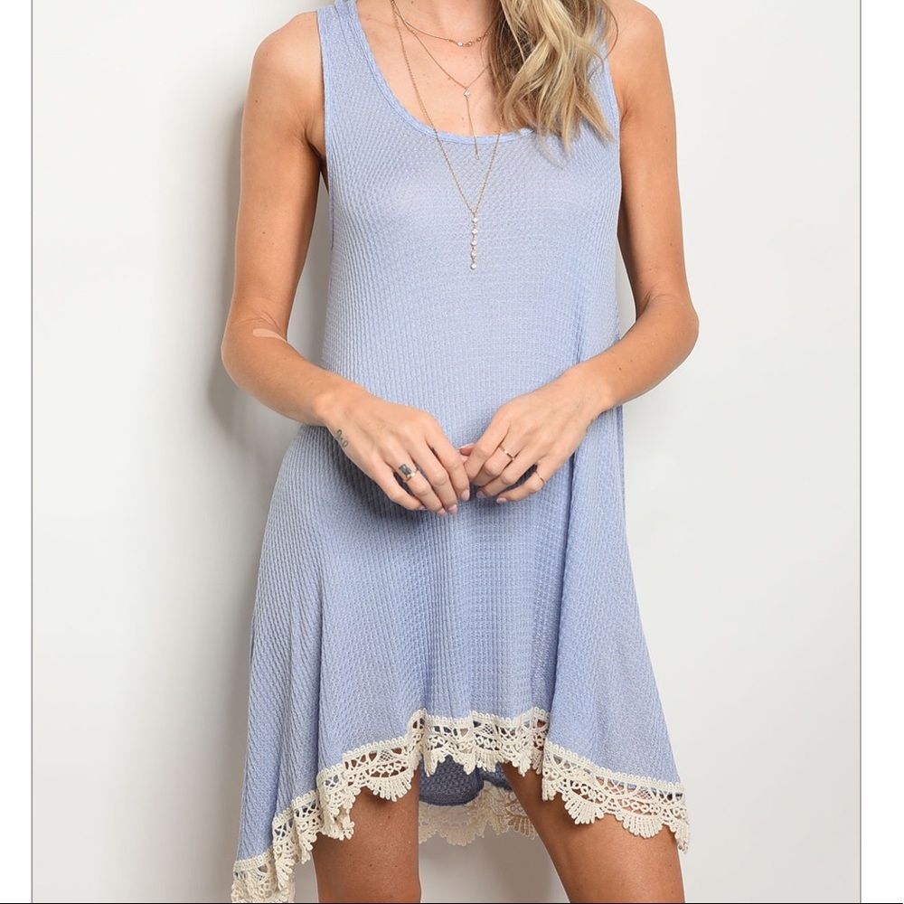 LAST Pale Blue Waffle Knit Lace Hem Dress - Picture 2 of 3